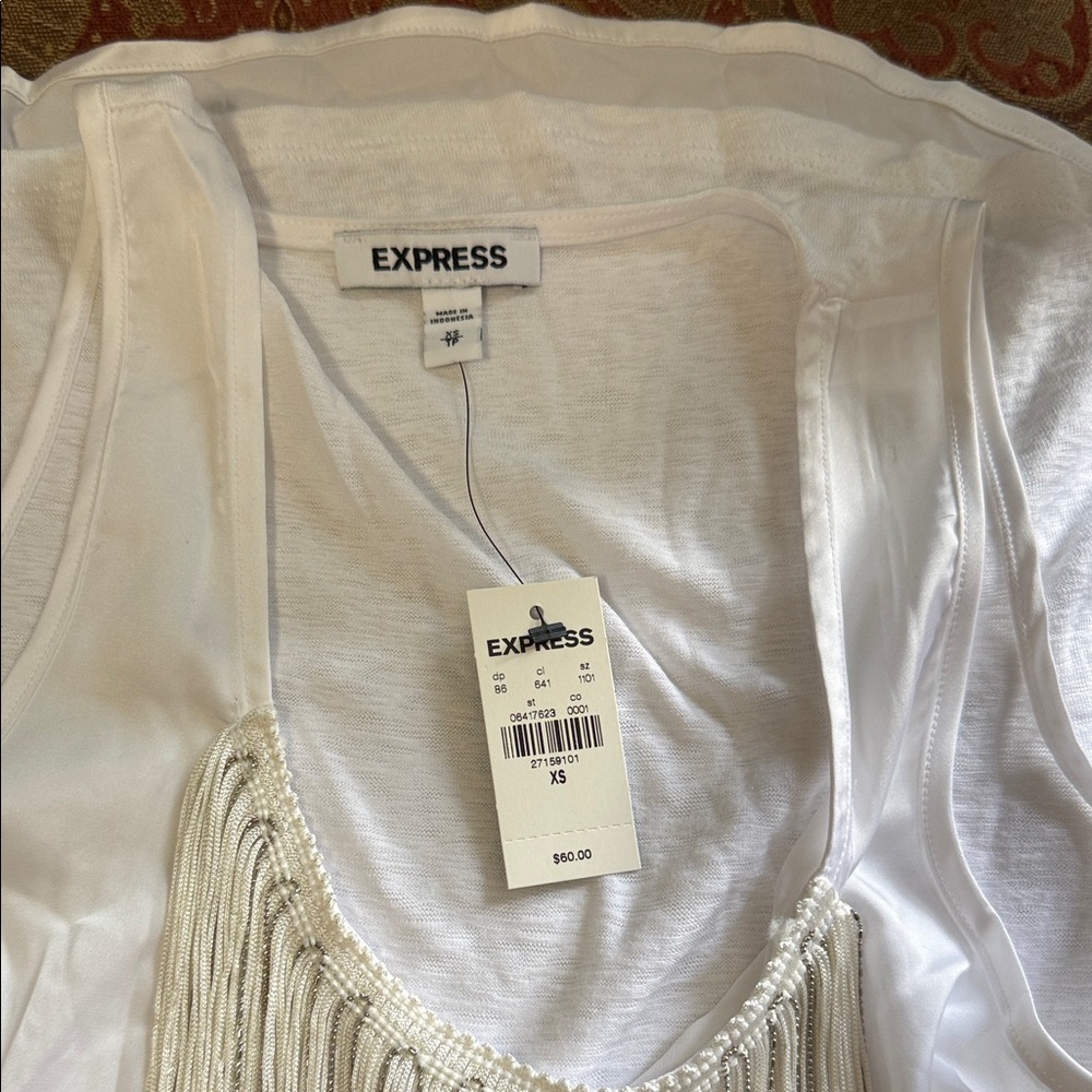 Express Ivory Fringe Detail Tank
